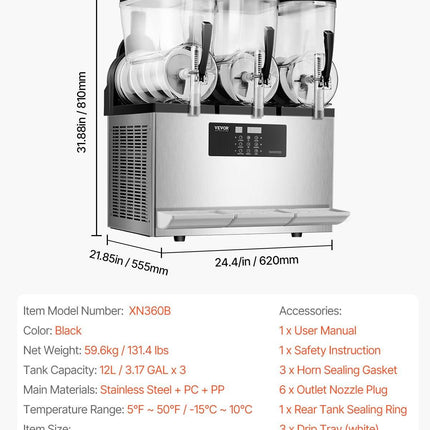 12Lx3 Tank Commercial Slushy Machine Margarita Smoothie Frozen Drink Maker.