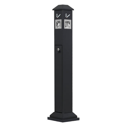 Cigarette Butt Receptacle, Weatherproof Cigarette Butt Container with 4 Disposal Openings & Top Cover, Freestanding Outdoor Cigarette Butt Disposal for Garden, Office, Restaurant, Hotel, Black.