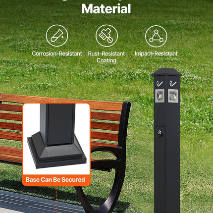 Cigarette Butt Receptacle, Weatherproof Cigarette Butt Container with 4 Disposal Openings & Top Cover, Freestanding Outdoor Cigarette Butt Disposal for Garden, Office, Restaurant, Hotel, Black.