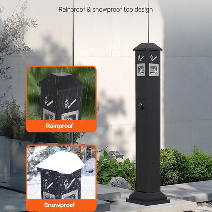 Cigarette Butt Receptacle, Weatherproof Cigarette Butt Container with 4 Disposal Openings & Top Cover, Freestanding Outdoor Cigarette Butt Disposal for Garden, Office, Restaurant, Hotel, Black.