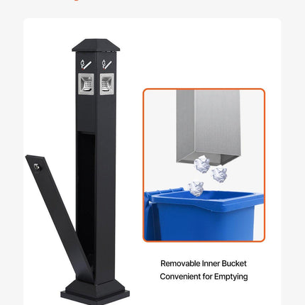 Cigarette Butt Receptacle, Weatherproof Cigarette Butt Container with 4 Disposal Openings & Top Cover, Freestanding Outdoor Cigarette Butt Disposal for Garden, Office, Restaurant, Hotel, Black.