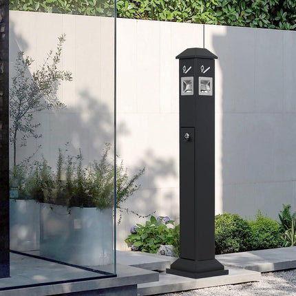 Cigarette Butt Receptacle, Weatherproof Cigarette Butt Container with 4 Disposal Openings & Top Cover, Freestanding Outdoor Cigarette Butt Disposal for Garden, Office, Restaurant, Hotel, Black.