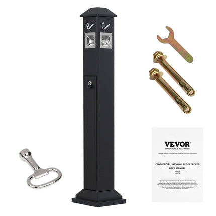 Cigarette Butt Receptacle, Weatherproof Cigarette Butt Container with 4 Disposal Openings & Top Cover, Freestanding Outdoor Cigarette Butt Disposal for Garden, Office, Restaurant, Hotel, Black.