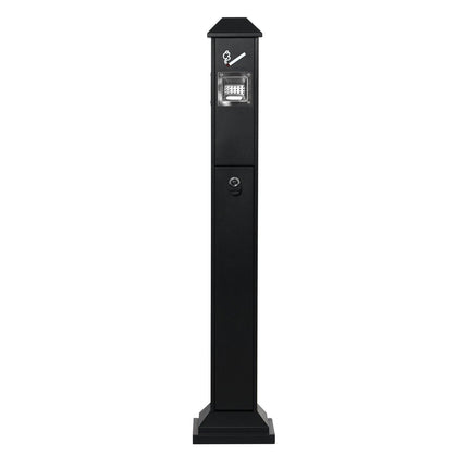 Cigarette Butt Receptacle, Weatherproof Cigarette Butt Container with 4 Disposal Openings & Top Cover, Freestanding Outdoor Cigarette Butt Disposal for Garden, Office, Restaurant, Hotel, Black.
