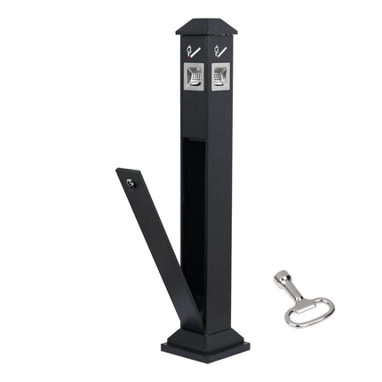 Cigarette Butt Receptacle, Weatherproof Cigarette Butt Container with 4 Disposal Openings & Top Cover, Freestanding Outdoor Cigarette Butt Disposal for Garden, Office, Restaurant, Hotel, Black.