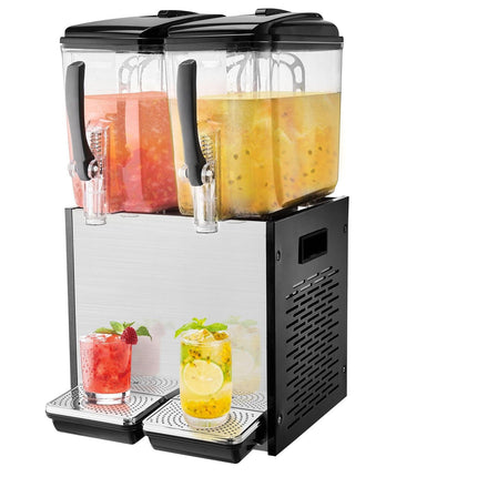 Commercial Beverage Dispenser, 2 Tanks 12 L Per Tank Juice Dispenser, 286W Stainless Steel Ice Tea Drink Machine with 7℃-12℃ Cooling Temperature, for Cold Drink Restaurant Bar Party.