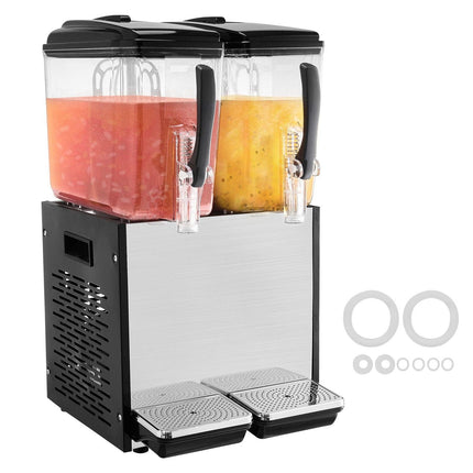 Commercial Beverage Dispenser, 2 Tanks 12 L Per Tank Juice Dispenser, 286W Stainless Steel Ice Tea Drink Machine with 7℃-12℃ Cooling Temperature, for Cold Drink Restaurant Bar Party.