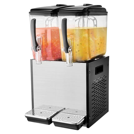 Commercial Beverage Dispenser, 2 Tanks 12 L Per Tank Juice Dispenser, 286W Stainless Steel Ice Tea Drink Machine with 7℃-12℃ Cooling Temperature, for Cold Drink Restaurant Bar Party.