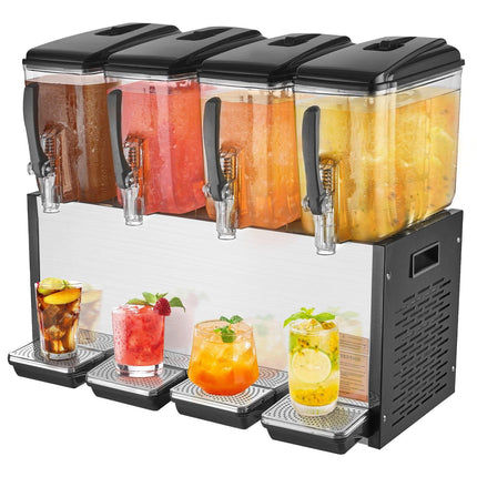 Commercial Beverage Dispenser, 4 Tanks 12 L Per Tank Juice Dispenser, 510W Stainless Steel Ice Tea Drink Machine with 7℃-12℃ Cooling Temperature, for Cold Drink Restaurant Bar Party.