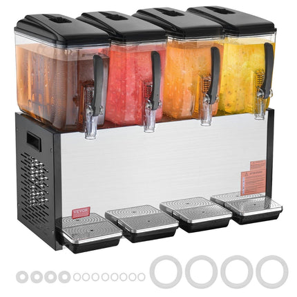 Commercial Beverage Dispenser, 4 Tanks 12 L Per Tank Juice Dispenser, 510W Stainless Steel Ice Tea Drink Machine with 7℃-12℃ Cooling Temperature, for Cold Drink Restaurant Bar Party.