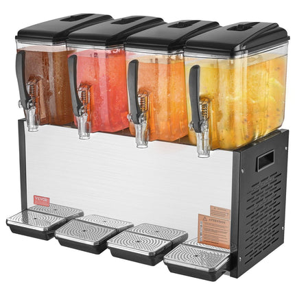 Commercial Beverage Dispenser, 4 Tanks 12 L Per Tank Juice Dispenser, 510W Stainless Steel Ice Tea Drink Machine with 7℃-12℃ Cooling Temperature, for Cold Drink Restaurant Bar Party.