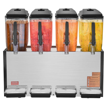 Commercial Beverage Dispenser, 4 Tanks 12 L Per Tank Juice Dispenser, 510W Stainless Steel Ice Tea Drink Machine with 7℃-12℃ Cooling Temperature, for Cold Drink Restaurant Bar Party.