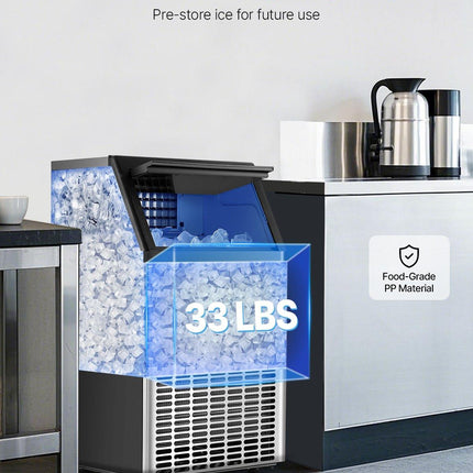 Commercial Ice Maker Machine, 100lbs/24H Ice Maker Machine with 33lbs Storage Capacity, 45 Ice Cubes in 15 Minutes, LED Digital Display Freestanding Self-Cleaning for Bar Office Restaurant.