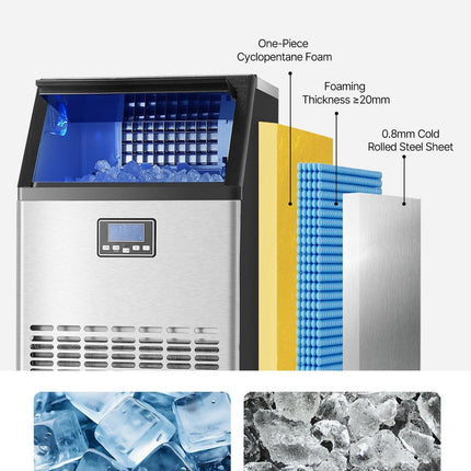 Commercial Ice Maker Machine, 100lbs/24H Ice Maker Machine with 33lbs Storage Capacity, 45 Ice Cubes in 15 Minutes, LED Digital Display Freestanding Self-Cleaning for Bar Office Restaurant.