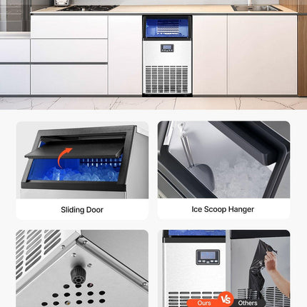 Commercial Ice Maker Machine, 100lbs/24H Ice Maker Machine with 33lbs Storage Capacity, 45 Ice Cubes in 15 Minutes, LED Digital Display Freestanding Self-Cleaning for Bar Office Restaurant.