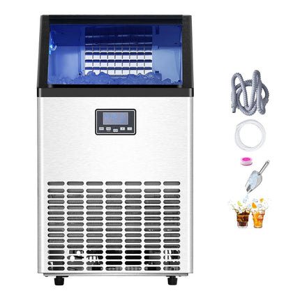 Commercial Ice Maker Machine, 100lbs/24H Ice Maker Machine with 33lbs Storage Capacity, 45 Ice Cubes in 15 Minutes, LED Digital Display Freestanding Self-Cleaning for Bar Office Restaurant.