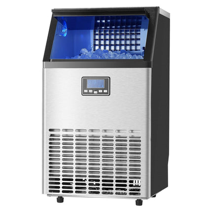 Commercial Ice Maker Machine, 100lbs/24H Ice Maker Machine with 33lbs Storage Capacity, 45 Ice Cubes in 15 Minutes, LED Digital Display Freestanding Self-Cleaning for Bar Office Restaurant.