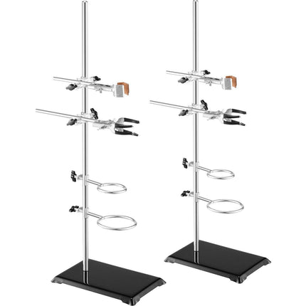 Lab Stand Support, Laboratory Retort Support Stand 2 Sets, Steel Lab Stand 23.6" Rod and 8.3" x 5.3" Cast Iron Base, Includes Flask Clamps, Burette Clamps and Cross Clamps.