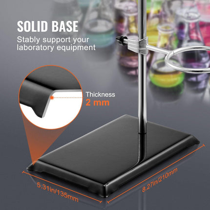 Lab Stand Support, Laboratory Retort Support Stand 2 Sets, Steel Lab Stand 23.6" Rod and 8.3" x 5.3" Cast Iron Base, Includes Flask Clamps, Burette Clamps and Cross Clamps.
