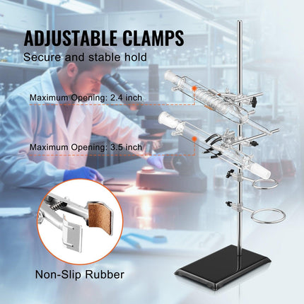 Lab Stand Support, Laboratory Retort Support Stand 2 Sets, Steel Lab Stand 23.6" Rod and 8.3" x 5.3" Cast Iron Base, Includes Flask Clamps, Burette Clamps and Cross Clamps.