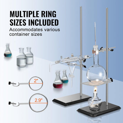 Lab Stand Support, Laboratory Retort Support Stand 2 Sets, Steel Lab Stand 23.6" Rod and 8.3" x 5.3" Cast Iron Base, Includes Flask Clamps, Burette Clamps and Cross Clamps.