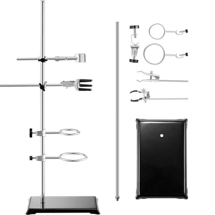 Lab Stand Support, Laboratory Retort Support Stand 2 Sets, Steel Lab Stand 23.6" Rod and 8.3" x 5.3" Cast Iron Base, Includes Flask Clamps, Burette Clamps and Cross Clamps.