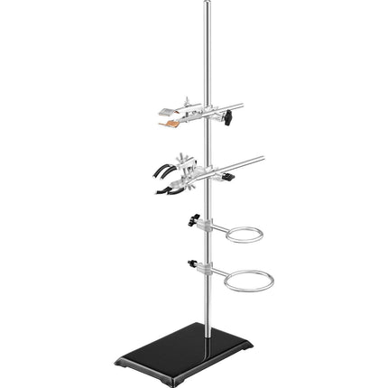 Lab Stand Support, Laboratory Retort Support Stand 2 Sets, Steel Lab Stand 23.6" Rod and 8.3" x 5.3" Cast Iron Base, Includes Flask Clamps, Burette Clamps and Cross Clamps.