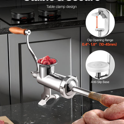 Heavy Duty Meat Grinder Manual Sausage Filler Stainless Steel with Clamp.