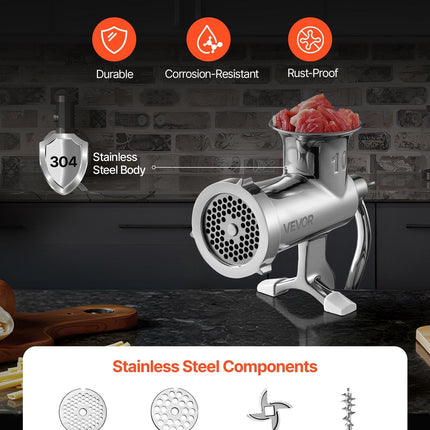 Heavy Duty Meat Grinder Manual Sausage Filler Stainless Steel with Clamp.