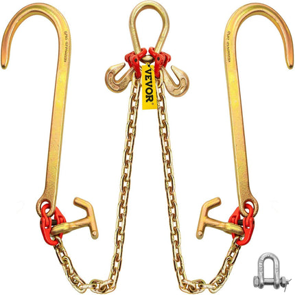 V Bridle Chain, 5/16 in x 2 ft Tow Chain Bridle, Grade 80 V-Bridle Transport Chain, 9260 Lbs Break Strength with TJ Hooks & Grab Hooks, Heavy Duty Pear Link Connector and Chain Shorteners.