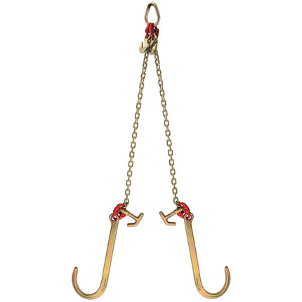 V Bridle Chain, 5/16 in x 2 ft Tow Chain Bridle, Grade 80 V-Bridle Transport Chain, 9260 Lbs Break Strength with TJ Hooks & Grab Hooks, Heavy Duty Pear Link Connector and Chain Shorteners.