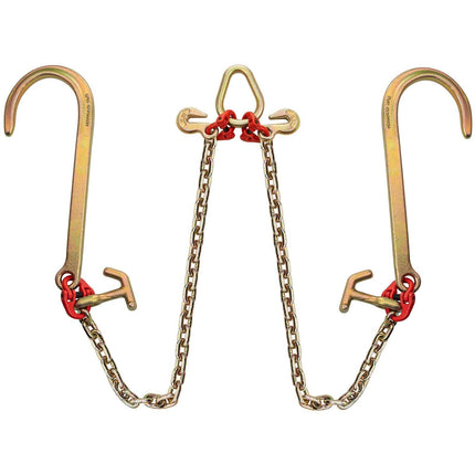 V Bridle Chain, 5/16 in x 2 ft Tow Chain Bridle, Grade 80 V-Bridle Transport Chain, 9260 Lbs Break Strength with TJ Hooks & Grab Hooks, Heavy Duty Pear Link Connector and Chain Shorteners.