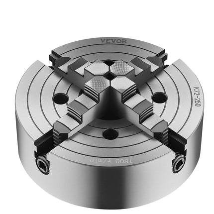 4-Jaw Lathe Chuck, 10 in (250 mm), Lathe Chuck, 0.6-9.84 in (15-250 mm) Clamping Range with T-key Fixing Screws Reversible Jaws, HT300 Cast Iron Material, Internal External for Wood Metal Lathe.
