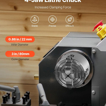 4-Jaw Lathe Chuck, 3 Inch (80 mm), 4-Jaw Chuck, 0.1-3.15 in (5-80 mm) Clamping Range with T-key Fixing Screws Reversible Jaws, HT300 Material, Internal External for Wood Metal Lathe.