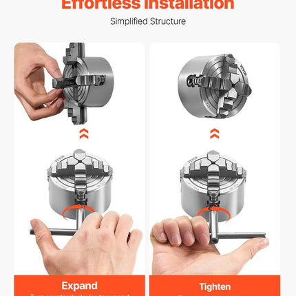 4-Jaw Lathe Chuck, 3 Inch (80 mm), 4-Jaw Chuck, 0.1-3.15 in (5-80 mm) Clamping Range with T-key Fixing Screws Reversible Jaws, HT300 Material, Internal External for Wood Metal Lathe.