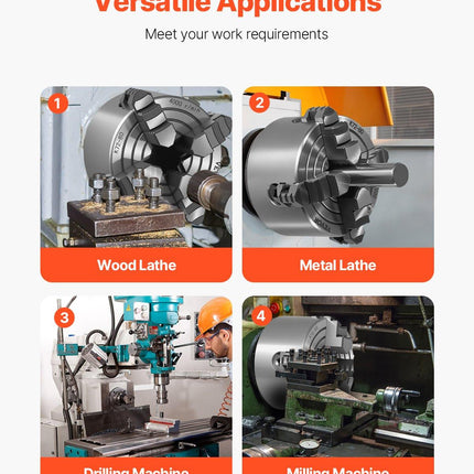 4-Jaw Lathe Chuck, 3 Inch (80 mm), 4-Jaw Chuck, 0.1-3.15 in (5-80 mm) Clamping Range with T-key Fixing Screws Reversible Jaws, HT300 Material, Internal External for Wood Metal Lathe.