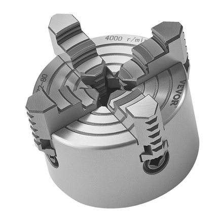 4-Jaw Lathe Chuck, 3 Inch (80 mm), 4-Jaw Chuck, 0.1-3.15 in (5-80 mm) Clamping Range with T-key Fixing Screws Reversible Jaws, HT300 Material, Internal External for Wood Metal Lathe.