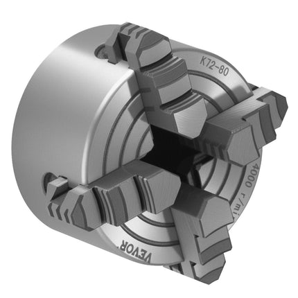 4-Jaw Lathe Chuck, 3 Inch (80 mm), 4-Jaw Chuck, 0.1-3.15 in (5-80 mm) Clamping Range with T-key Fixing Screws Reversible Jaws, HT300 Material, Internal External for Wood Metal Lathe.