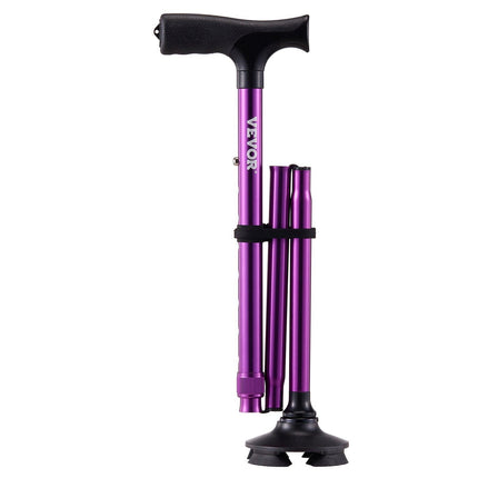 Walking Cane Folding Walking Stick 8-Level Height 4-Pronged Pivoting Base.