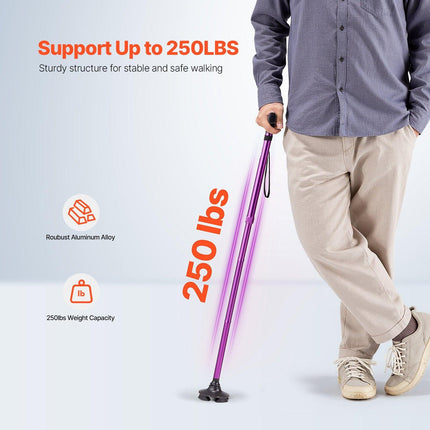 Walking Cane Folding Walking Stick 8-Level Height 4-Pronged Pivoting Base.