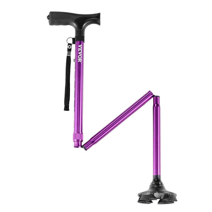 Walking Cane Folding Walking Stick 8-Level Height 4-Pronged Pivoting Base.