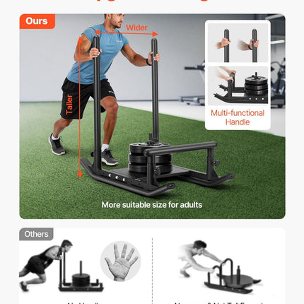 Weight Sled, Steel Power Sled, Fitness Strength Training Sleds for Athletic Exercise Speed Improvement, Workout Fitness Equipment with Handle, Compatible with 25/51 mm Weight Plates, Black.