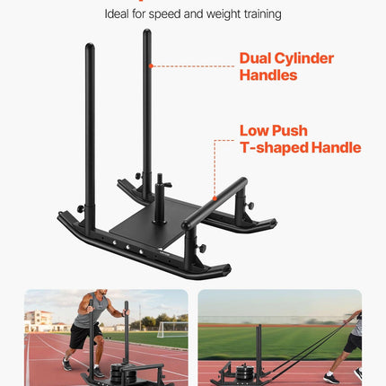 Weight Sled, Steel Power Sled, Fitness Strength Training Sleds for Athletic Exercise Speed Improvement, Workout Fitness Equipment with Handle, Compatible with 25/51 mm Weight Plates, Black.