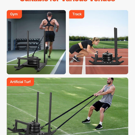 Weight Sled, Steel Power Sled, Fitness Strength Training Sleds for Athletic Exercise Speed Improvement, Workout Fitness Equipment with Handle, Compatible with 25/51 mm Weight Plates, Black.