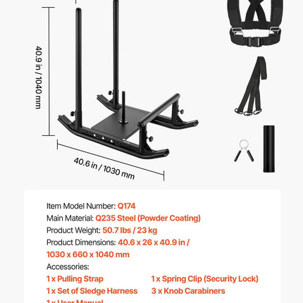 Weight Sled, Steel Power Sled, Fitness Strength Training Sleds for Athletic Exercise Speed Improvement, Workout Fitness Equipment with Handle, Compatible with 25/51 mm Weight Plates, Black.