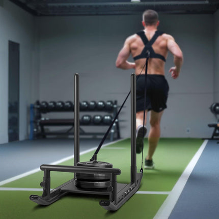 Weight Sled, Steel Power Sled, Fitness Strength Training Sleds for Athletic Exercise Speed Improvement, Workout Fitness Equipment with Handle, Compatible with 25/51 mm Weight Plates, Black.