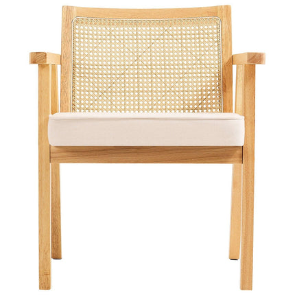Rattan Chair, Mid Century Modern Dining Chair with Armrest, Upholstered Chair with Rattan Back, Retro Rattan Dining Room Kitchen Chair for Living Room, Bedroom, Reading Room, and Office, Beige.