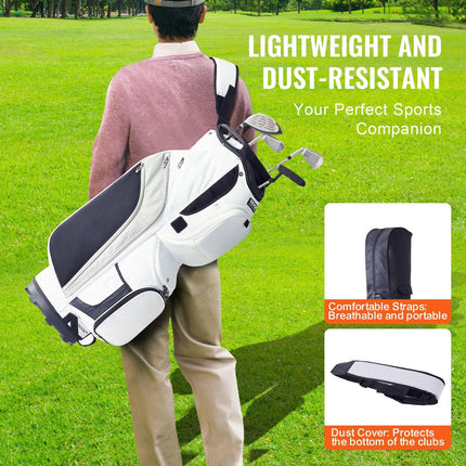Golf Cart Bag with 14 Way Organizer Divider Top, 36” 13 Pockets Premium Nylon Cart Bag, Durable Golf Bags with Handles & Dust Cover & Detachable Straps for Men & Women, White Color-Block.