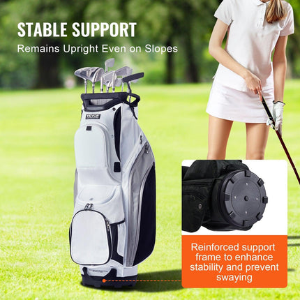 Golf Cart Bag with 14 Way Organizer Divider Top, 36” 13 Pockets Premium Nylon Cart Bag, Durable Golf Bags with Handles & Dust Cover & Detachable Straps for Men & Women, White Color-Block.