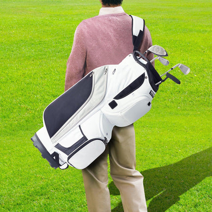 Golf Cart Bag with 14 Way Organizer Divider Top, 36” 13 Pockets Premium Nylon Cart Bag, Durable Golf Bags with Handles & Dust Cover & Detachable Straps for Men & Women, White Color-Block.